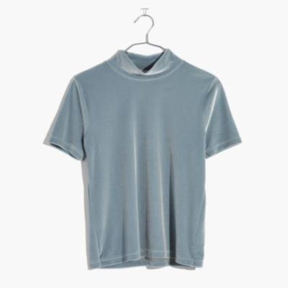 Madewell Velvet Mockneck Tee — Ice Blue, M - Picture 1 of 5